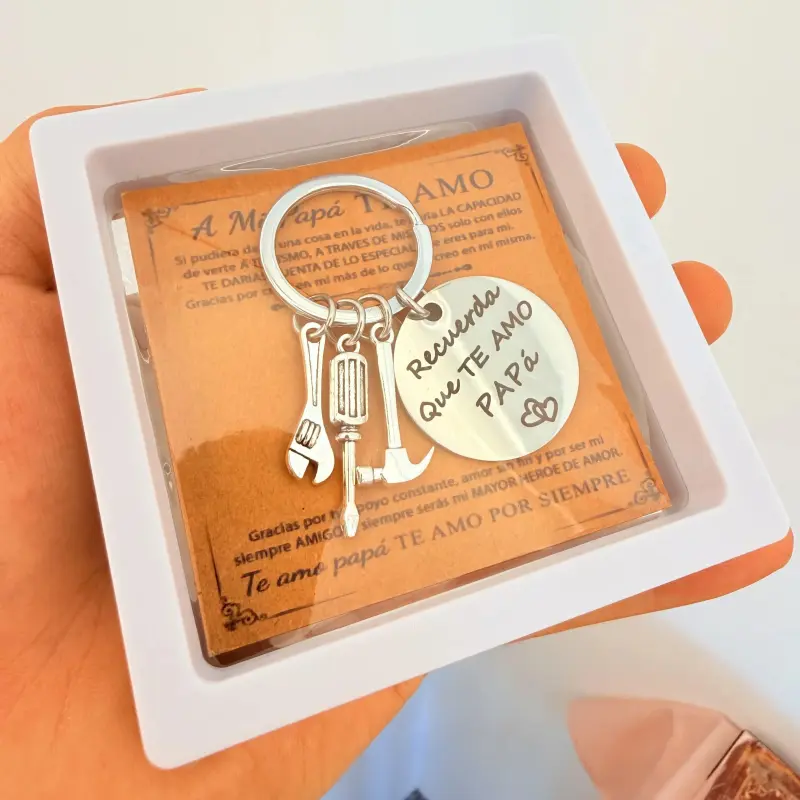 "Recuerda Que Te Amo Papá" Keychain – Stainless Steel Father's Day Gift with Tool Charms, Handyman Dad Gift, Birthday Gift for Dad, with Gift Box tiktokshopbacktoschool, Keychains, Gifts For Him