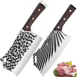 2PCS Cleaver Knife Meat Cleaver - 7CR17Mov High Carbon Stainless Steel Butcher Knife with Ergonomic Full Tang Wood Handle, Ultra Sharp, Useful Kitchen Knife for Home and Restaurant,Chinese