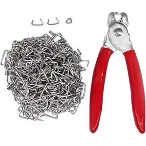 Hog Ring Pliers Straight & 500 Galvanized Hog Rings, Professional Upholstery Installation Kit Tool,Auto Upholstery and Repair, Fences,  Pet Cages