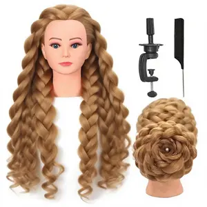Mannequin Head with Hair 28“ Cosmetology Manikin Doll Head Mannequin Head for Braiding Hairstylists Cosmetology Students Practice Styling with Free Clamp