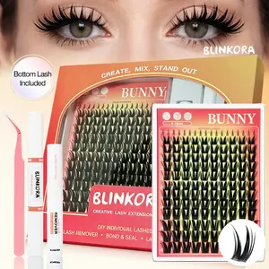 Blinkora Bunny Eyelash Kit – 8-16mm Beginner-Friendly DIY Fluffy Cluster Lashes, Waterproof Long-Lasting Eyelash Extensions, with Free Glue, Remover & Applicator, Makeup Cosmetics, Eyelashes Extensions