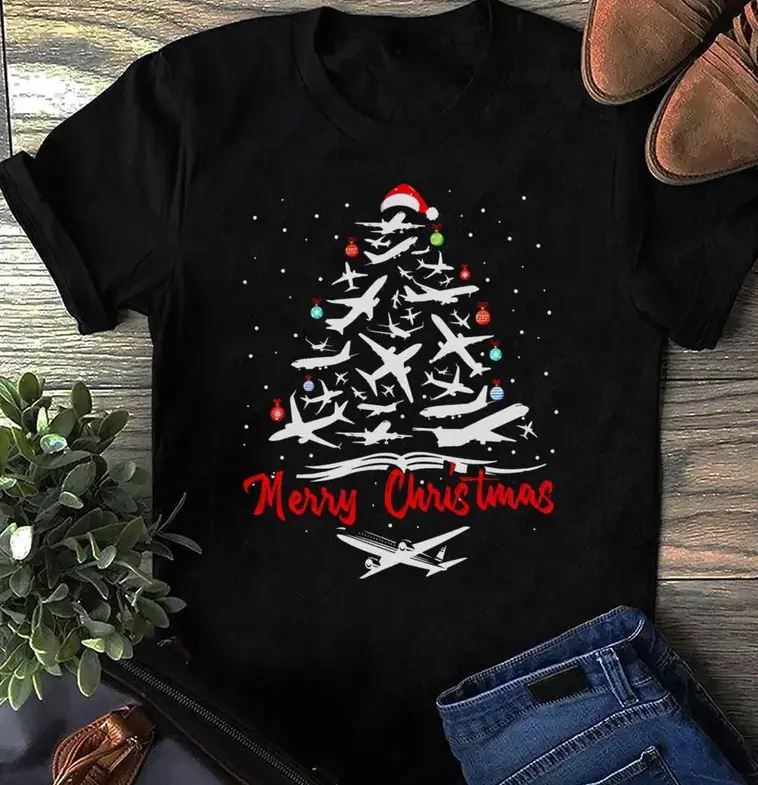 Airplane Christmas Tree T-Shirt: Pilot Aviation Gift #SohoChic