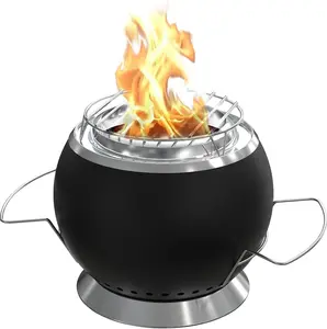 Tabletop Fire Pit, Low Smoke Outdoor Mini Fire Pit Fueled by Pellets or Wood with Travel Bag Cook Grid Portable Fire Pit for Urban & Suburbs Outside Camping