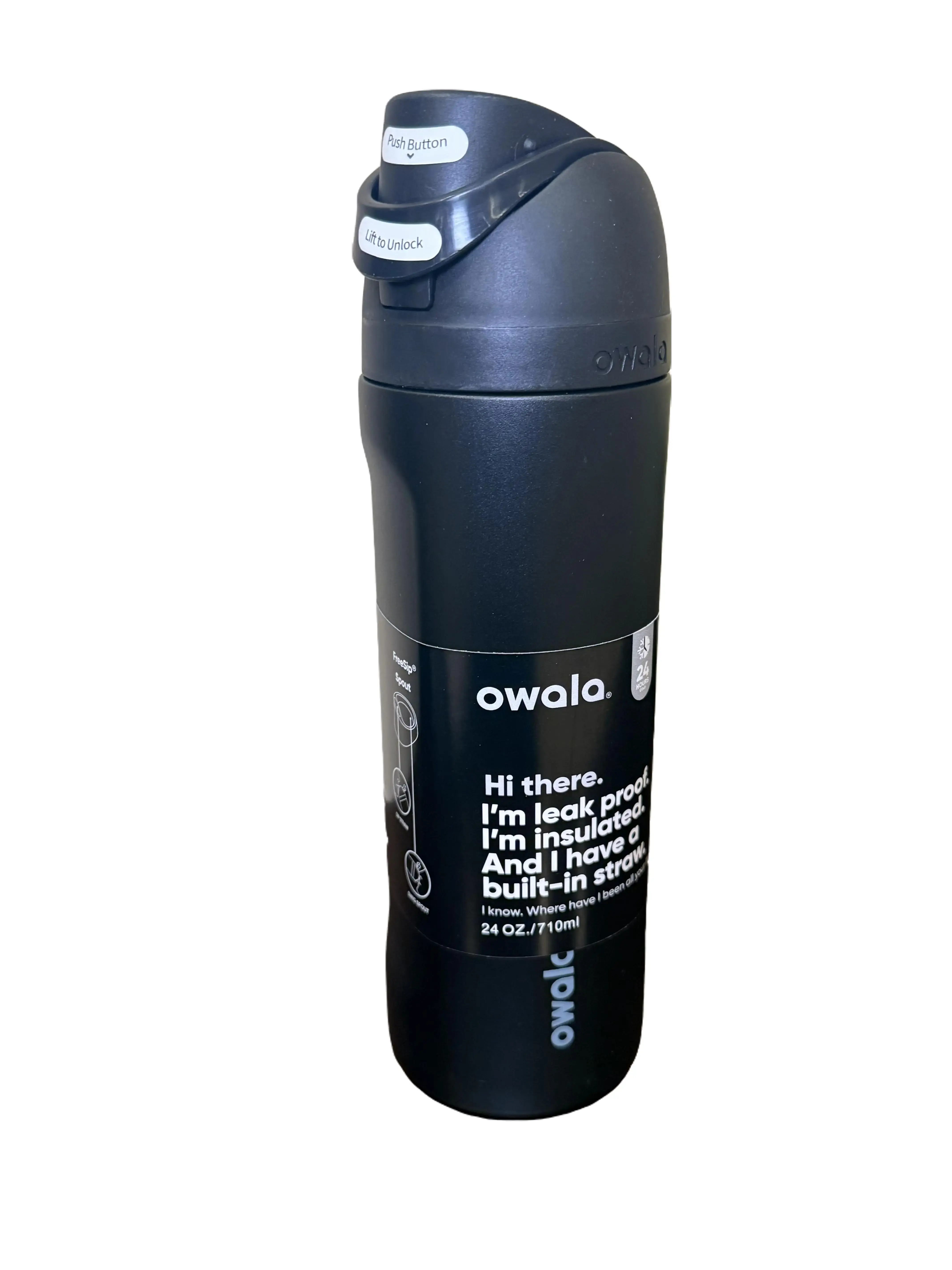 Owala FreeSip Insulated Stainless Steel Water Bottle with Straw, BPA-Free 24 Oz Black