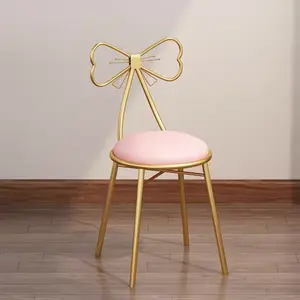 CNCEST Butterfly Vanity Chair Pink Velvet Cushion Cosmetic Chair Golden Frame Bow tie Makeup Leisure Girl Room Accessories Decor Cute Princess Chairs