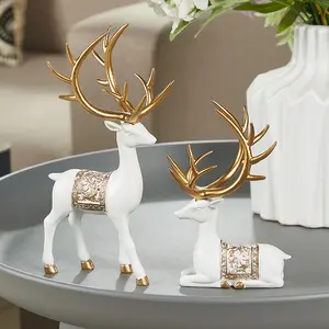 Resin Deer Sculpture Set, Statue, Decorative Figurines, Feng Shui Decoration for New Home, Creative Gift for Valentine's Day, Christmas, New Year Decorations
