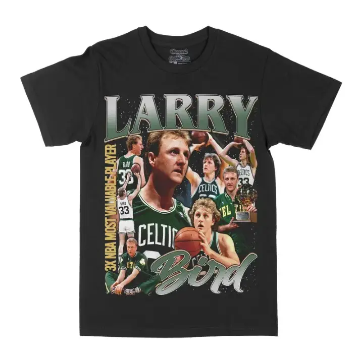 Youth and Adult Larry Bird MVP Graphic Tee, Y2K Rap Streetwear T-Shirt, Unisex Crew Neck, Vintage Hip-Hop Graphic, Sports Style, Casual Cotton Fit