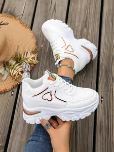 Women's Height-Boosting Slimming Dad Shoes, Korean Style Lace-Up Low Top Sneakers, Soft Sole Anti-Slip Casual Sports Shoes