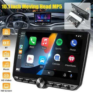 10.1 Inch Rotatable MP5 Car Stereo, Wireless CarPlay & Android Auto, Android 15 (4GB+64GB), Bluetooth 5.0, FM/RDS, 6 RCA Output, Touchscreen with Knob Control - Upgrade In-Car Entertainment