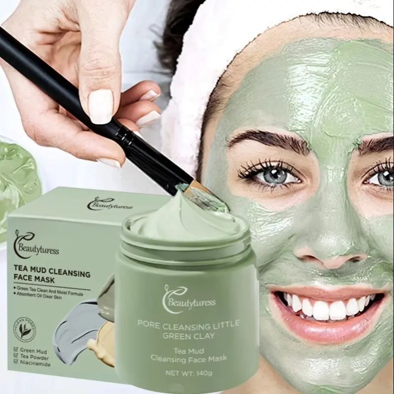 Tea Clay Green Tea Purifying Face Mask, Moisturizing Facial Mask, Luminous Mask 140g, Aloe Vera, Niacinamide and Hyaluronic Infused, Blackhead Removal and Wrinkle Reduction, Nourishing, Hydrating for All Skin Types