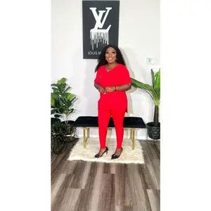 CUTTIE 2PC V-NECK LOUNGE SET (Red)