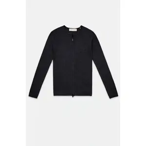 Fear of God ESSENTIALS Men's Women's Vintage Black Signature Ribbed Knit Long Sleeve Zip Up Top
