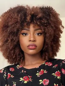 14 Inch Ombre Afro Kinky Curly Wig with Bangs, Short Synthetic Hair Wig, Glueless Wig for Women, Daily Party Cosplay Use, Synthetic Wigs