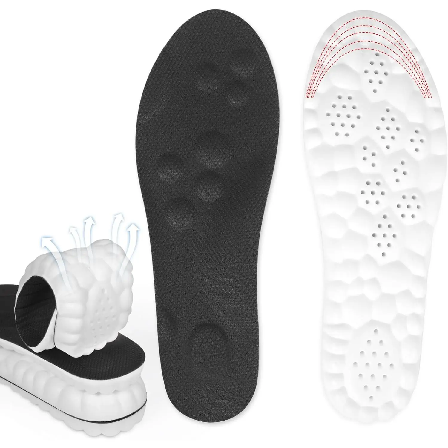 Steppers Insoles for Men & Women, 4D Memory Foam Cloud Footstr Insoles with Arch Support, Comfortable & Breathable Massage Shoe Inserts for Foot Pain & Fatigue (Black, US M 7-11/W 8.5-13.5)