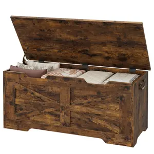 Rustic Brown 39.4" Wooden Storage Chest, Flip Top Bench with Safety Hinge – 350 lb Capacity Blanket Trunk for Entryway, Living Room or Bedroom