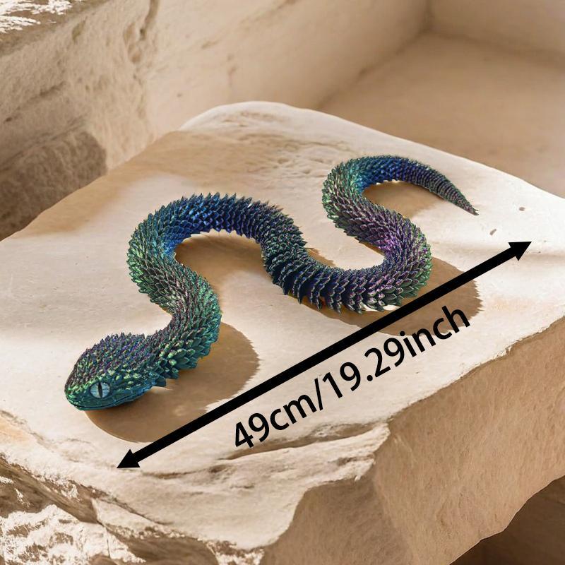 3D Printed Articulated Snake Toy 19 Inch Realistic Viper Model with Multichromatic Iridescent Scales, Flexible Fidget Sensory Toy for Kids and Adults, Creative Desktop Animal Ornament and Home Decor Gift