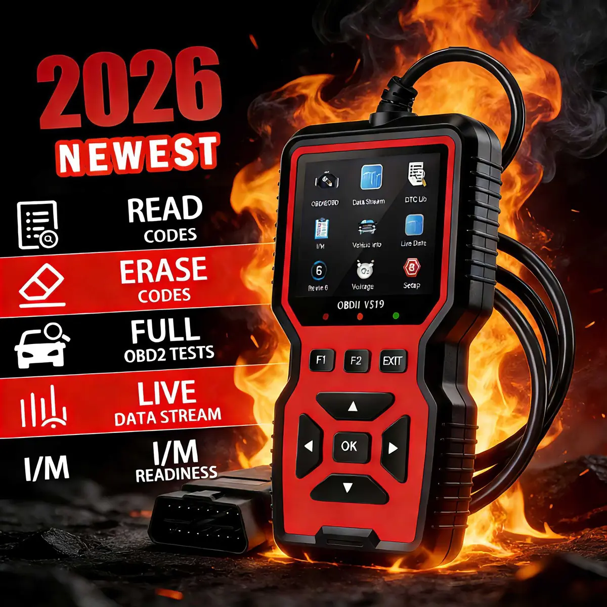 V519 OBD2 Handheld Car Check Engine Scanner - Professional Mechanic Smart Diagnostic Code Reader with Live Data