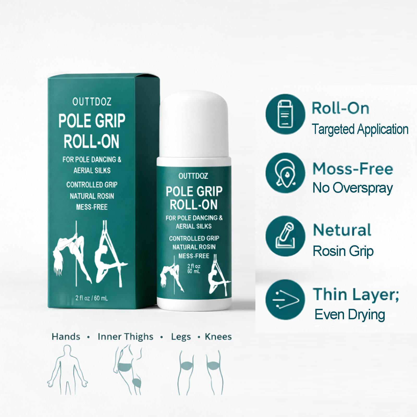 OUTTDOZ Pole Grip Roll-On, Natural Rosin Controlled Grip for Pole Dancing & Aerial Silks, for Hands, Legs & Body Contact, Non-Slip, 2 fl oz (60 mL)
