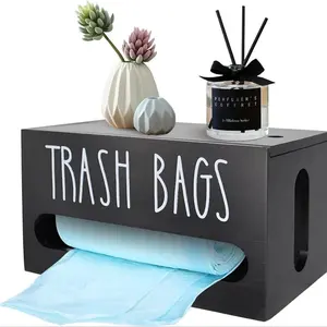 Trash Bag Dispenser,Wooden Trash Bag Dispenser with Lid,Under Sink or Countertop Holder, Plastic Bags Organizer Storage for Home Décor