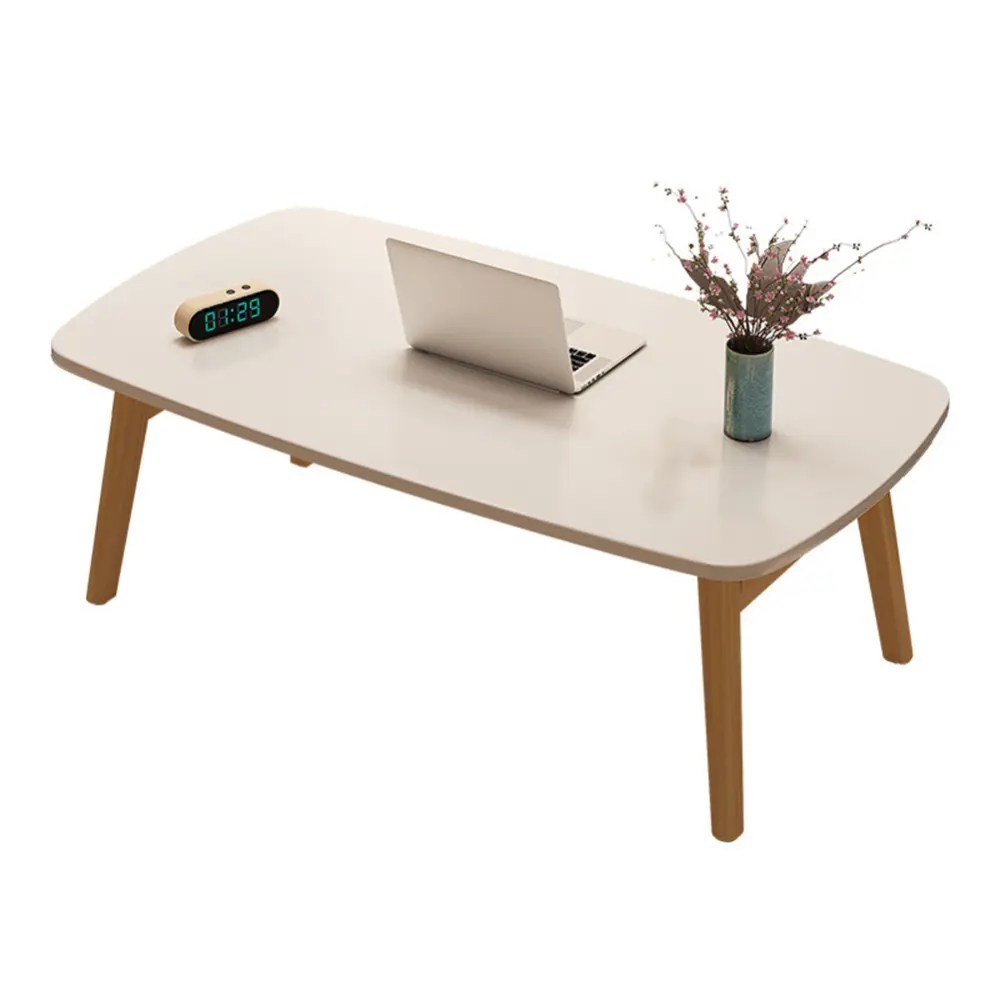 White Foldable Wooden Mini Coffee Table - 80x50cm to 80x50x115cm, Collapses Flat, Space-Saving Fold, Sturdy, Stable, Multifunctional Storage Compact Adjustable Desk for Small Living Rooms, WFH Setup