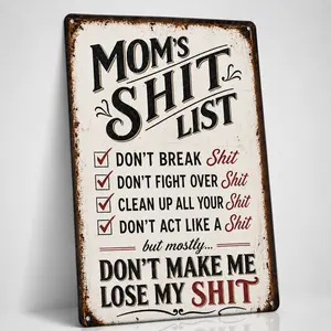 Vintage Mom Rule Tin Sign - To-Do Reminder List, Mothers Day Gift Ideas, Home Decor, Cool Room Decor, Room Accessories, Outdoor Home Supplies Plaque