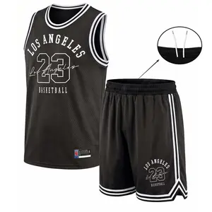 Men’s Sport Los Angeles Mesh Basketball Jersey Set, Sleeveless Tank Top and Shorts 2 Piece Outfit, Lightweight Breathable Athletic Sportswear, Casual Summer Training Uniform for Gym, Streetwear, Running, Beach and Daily Wear