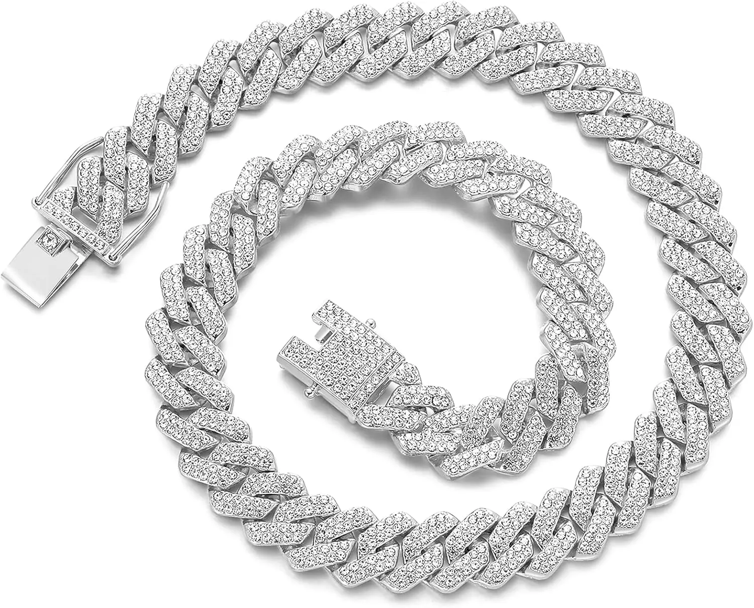Men's Unisex Diamond Pave Miami Cuban Link Chain Necklace - Silver/Gold Glitter Diamond Chain Jewelry Necklaces, Friend Birthday Gift with Gift Box, Glitter Diamond Necklaces