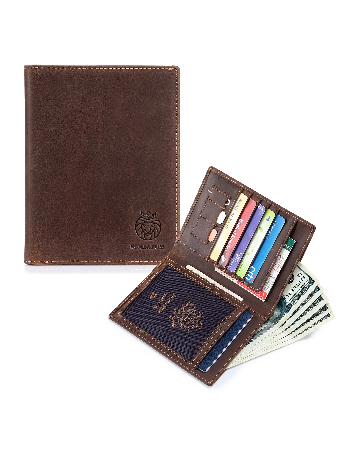 SCHLATUM Men's Leather Passport Holder Wallet, Passport Cover, Passport Protector, Travel Document Holder, Thin Design, RFID Blocking, Travel-Friendly Foldable Purse, All-Season Use, Casual Style, Travel Essentials
