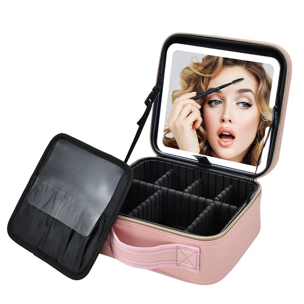 Makeup Bag with Mirror & Dividers Portable Cosmetic Organizer Makeup Bag with Mirror & Dividers Portable Cosmetic Organizer
