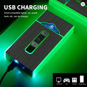 1Pack Creative Luminous Cigarette Case with USB Rechargeable Metal Windproof Lighter, 20pcs-Cigarette Box Storage Container, Portable Integrated Light for Women & Men – Ideal Gift