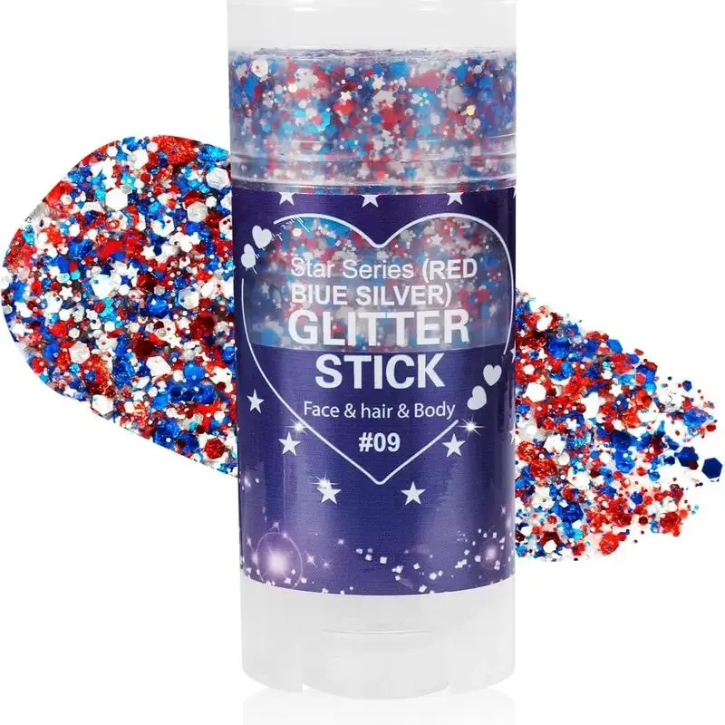 Red White Blue Glitter Stick for Any Party  | Waterproof & No Glue Needed | Washes Off Easy