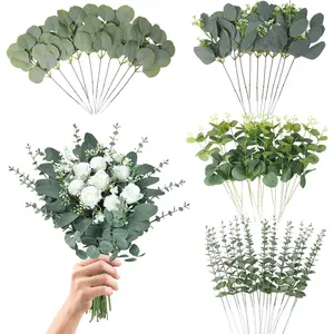 faux leaves Eucalyptus Leaves Stems 60 PCS, 4 Kinds Mixed Artificial Greenery Stems for Wedding Decor Vase Floral Arrangement Centerpiece