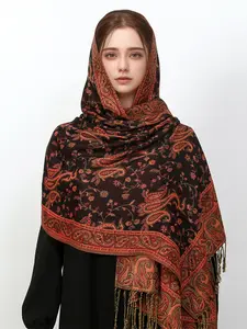 Women's Paisley Instant Hijab, Boho Style Chic Long Scarf for Women, Fashionable Modesty Soft Hijab for Muslim Daily Wear, Jacquard Head Scarf, Pashmina Hijab, Tignon Scarf