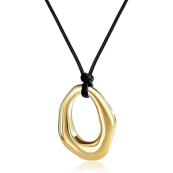 Veliora Gift B Boho Prom Necklace Gold Pendant Prom Night Jewelry for Women Chunky Gold Necklaces Statement Big Circle Black Necklaces Western Leather Rope Necklace Trendy