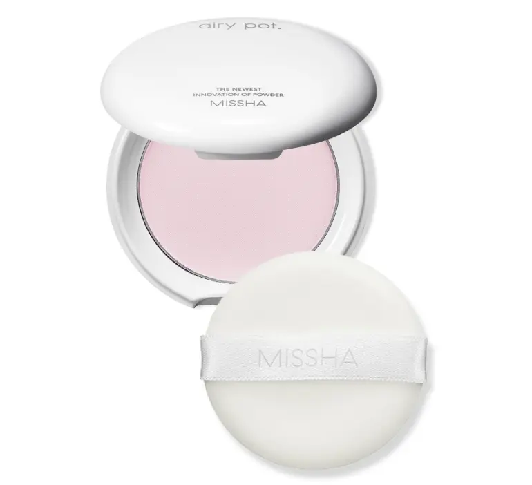 MISSHA Airy Pot Pressed Pink Powder Pact Setting Powder 0.176 oz | Ultra-light formula helps reduce shine, set base makeup, and add a soft rosy glow for fresh-looking complexion.
