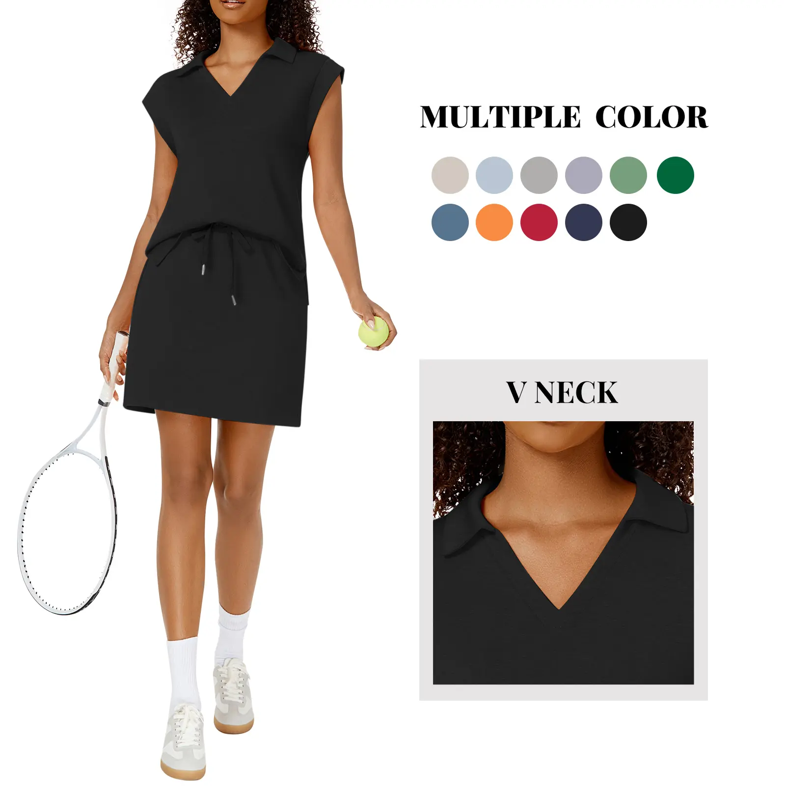 Women's 2-Piece Sets, Sporty Chic Workout Outfit with a Fitted Cap Sleeve Polo and High-Waisted Tennis Skort with Pockets, Two Piece Sets sohochic