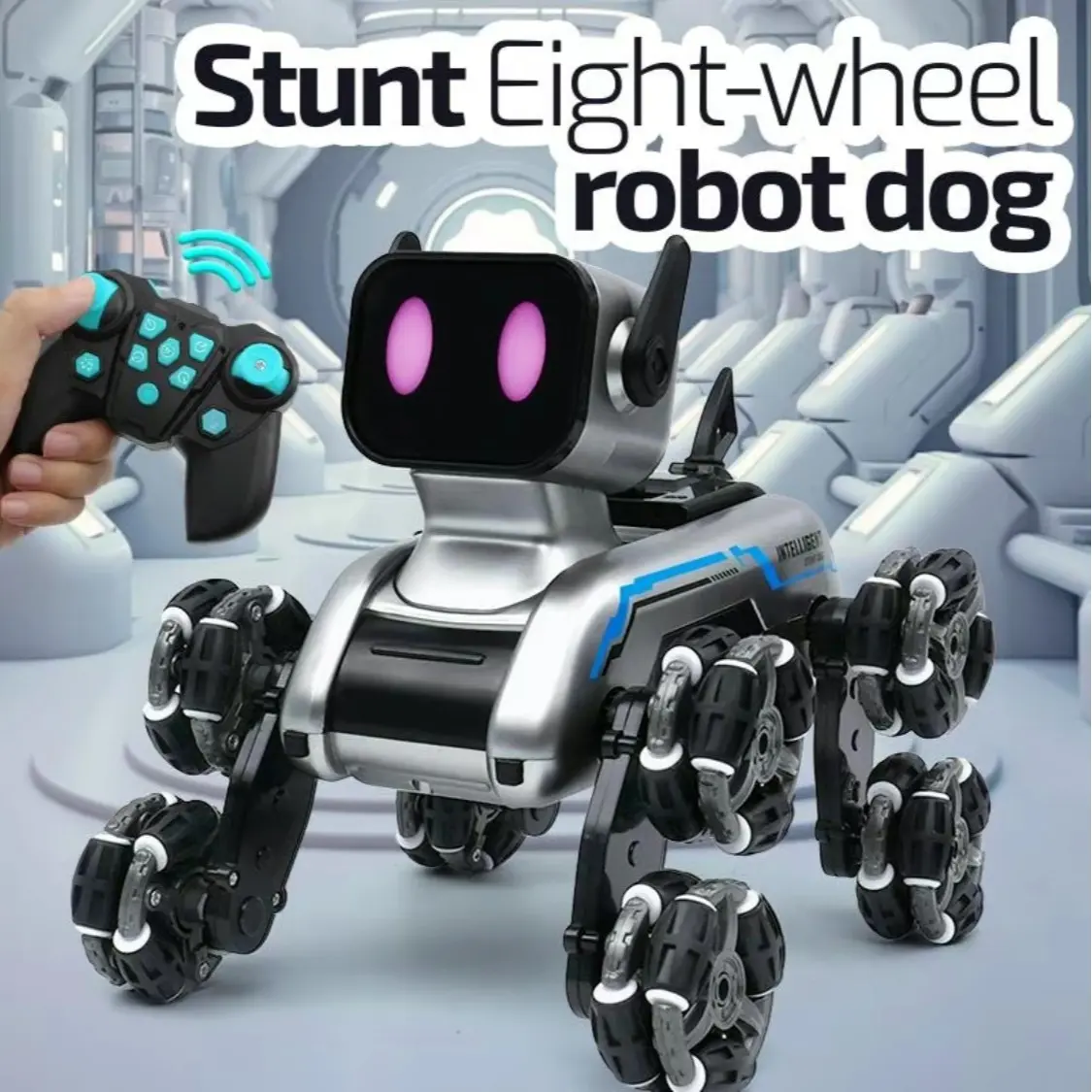 Fancy Fantastic Robot Dog Toy For Kid，Remote Control Stunt Car Toy With Music，8Wheels Dual Control Car Toy For Adult And Kids