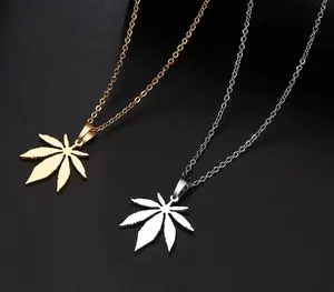 Elegant Stainless Steel Classic Maple Leaf Pendant Necklace (Silver, Gold)