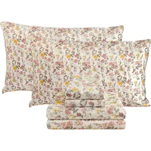 Floral Queen Sheet Set - 4 Piece Vintage Pink & Yellow Flower Patterned Bed Sheets - Soft, Breathable Microfiber Sheets with Deep Pocket, Non-Slip Fitted Sheets & Pillowcases