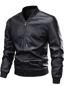 Spring Men's Leather Jacket Coat Motorcycle Style Baseball Collar Business Casual Sports Daily Wear, Stylish Outerwear for Men