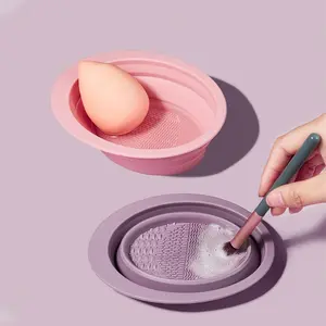 1PC Silicone Folding Makeup Brush Cleaning Bowl, Soft Lightweight Portable Wash Brush Cup for Beauty Blender & Sponge Cleaning, Essential Makeup Tool, Makeup Brush Washer