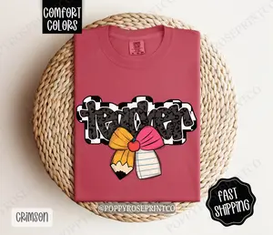 Teacher School Bow Comfort Colors Tshirt, Cute Teacher Apparel, School Gift, Teacher Appreciation, Back to School Shirt, Teacher Tee