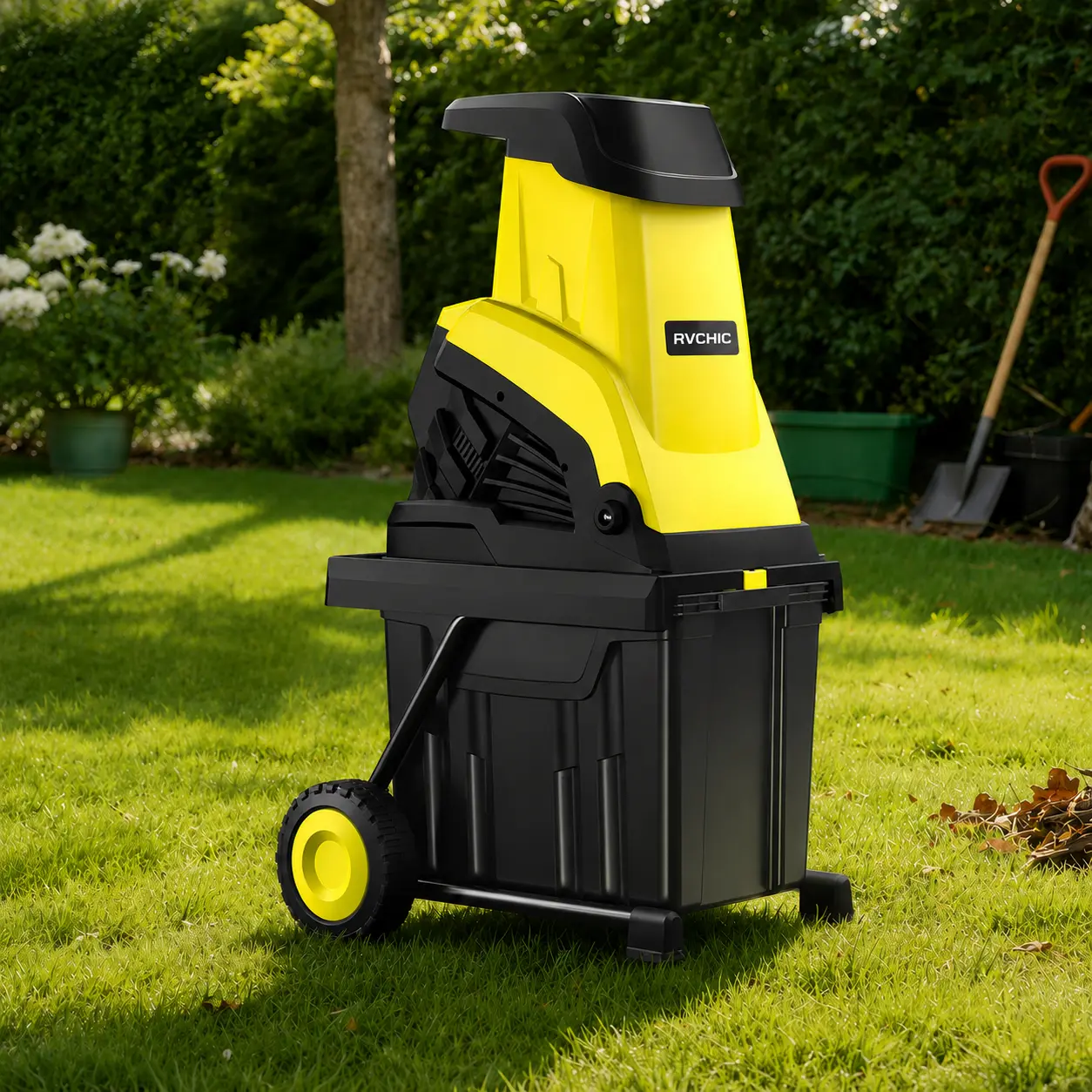 15-Amp Portable Electric Wood Chipper Shredder, Heavy-Duty Garden Mulcher with 10-Gallon Collection Bin, 1.77-Inch Cutting Capacity and 21:1 Reduction Ratio for Lawn, Garden & Backyard Yard Waste Cleanup