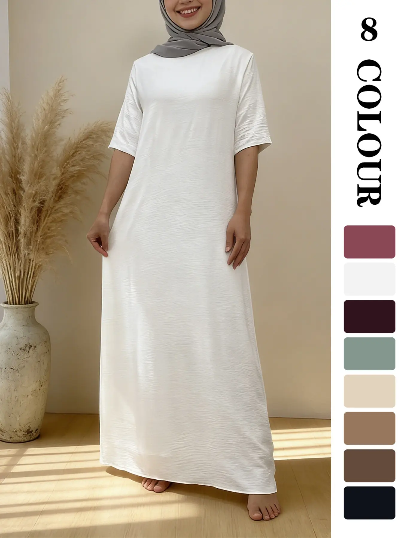 Muslim Sleepwear 8 Colors 5 Sizes, Modest Dresses, Fashion Muslim Short Sleeve Dress, Slimming Comfortable Breathable, Essential Home Wear for Women, Classy Modest Dresses