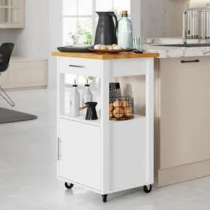 Walsunny 22'' Rolling Kitchen Island with Cabinet, Kitchen Cart with Drawer and Swivel Wheel, Coffee/Microwave Stand, White Adjustable Metal Storage