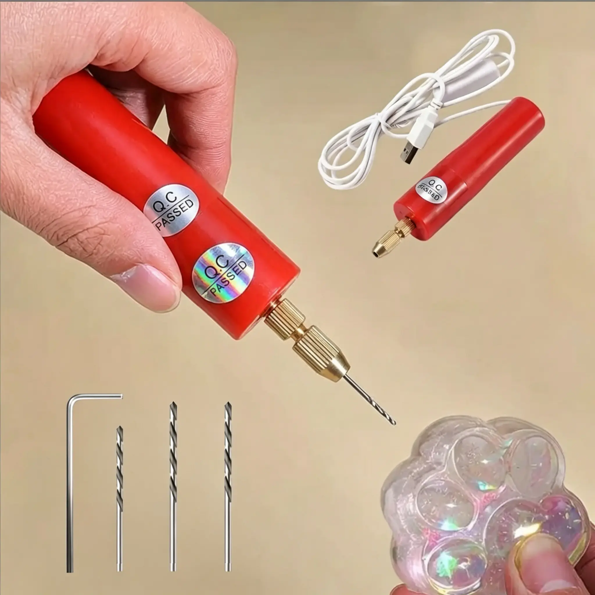 USB Corded Micro Handheld Drill Bits Set with 1.0 & 1.2 Bits Hex key, Overheat-Safe Portable ABS Tool for Resin Jewelry, Wood & Acrylic DIY Projects