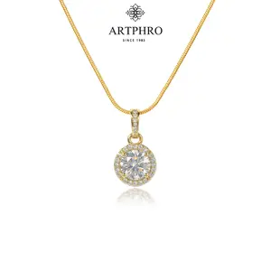 ARTPHRO Cubic Zirconia Rhinestone Drop Pendant Necklace - Elegant Round Halo Design, Ideal Gift for Girlfriend, Rhinestone Necklace, Drop Necklace