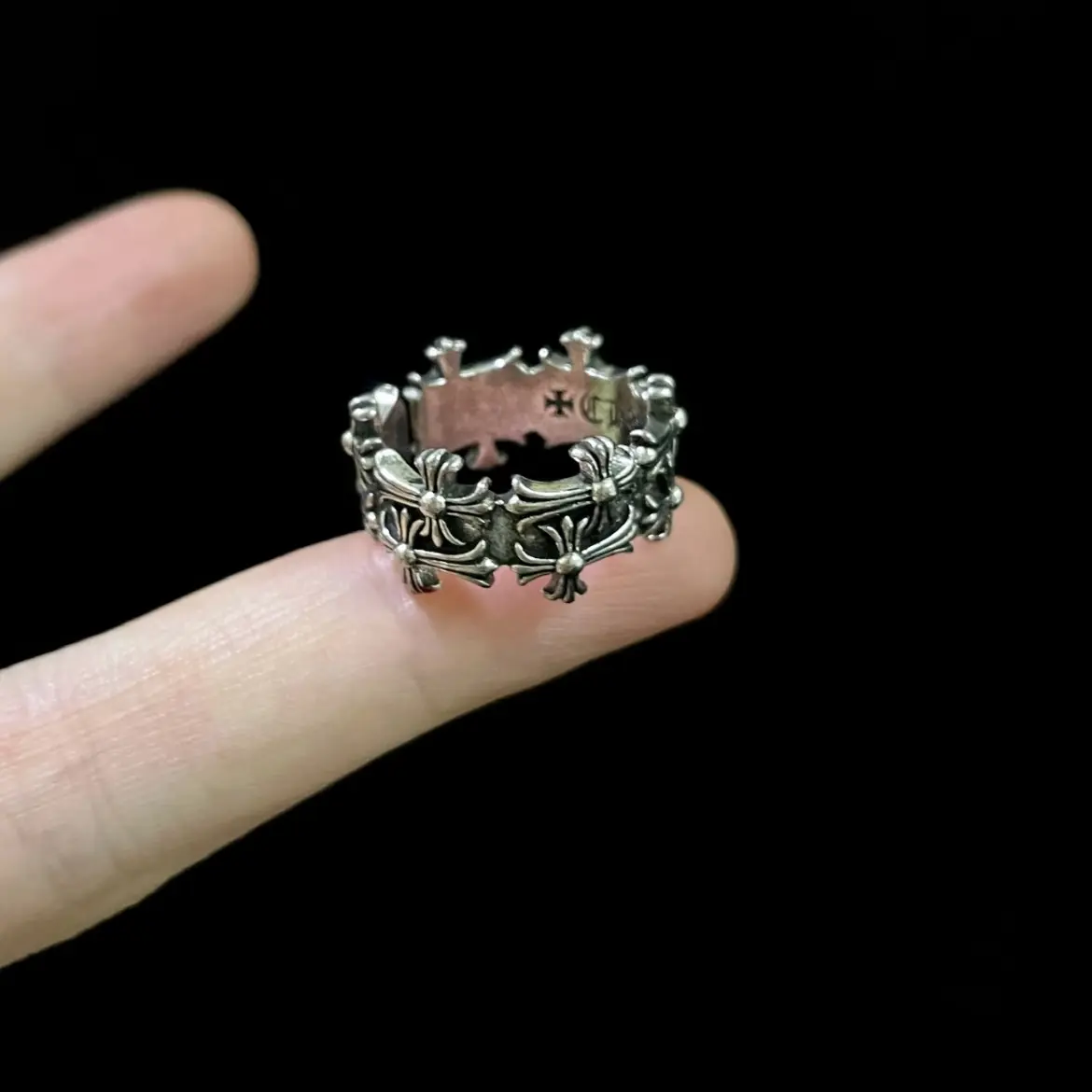 Unisex Punk Cross Open Ring, Adjustable Vintage Style Ring with Artificial Gemstone, Gothic Jewelry for Men Women