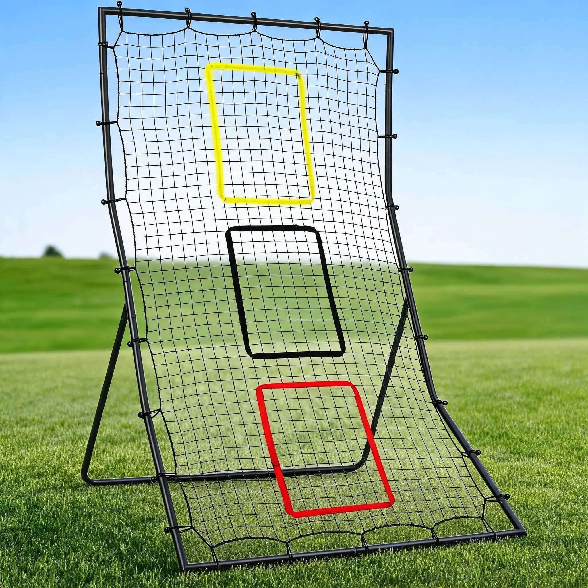 Baseball Rebounder Net 4x6FT, Adjustable Angle Pitch Back Barrier with 3 Marker Zones, Heavy-Duty PE Bounce Back Barrier for Baseball & Softball Fielding Training, for Solo and Team Practice