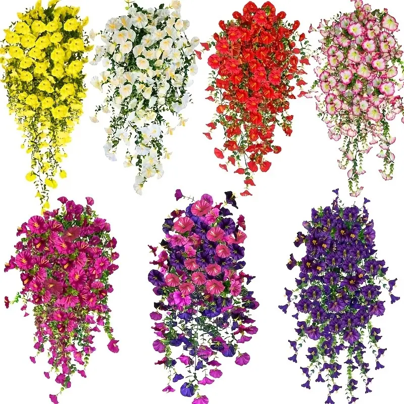 3PCS set of high-density, premium rose-coloured hanging artificial vine flowers; UV-resistant rose-coloured hanging artificial morning glory bouquet; ideal for wedding decorations and garden landscaping; evergreen, low-maintenance artificial flowers